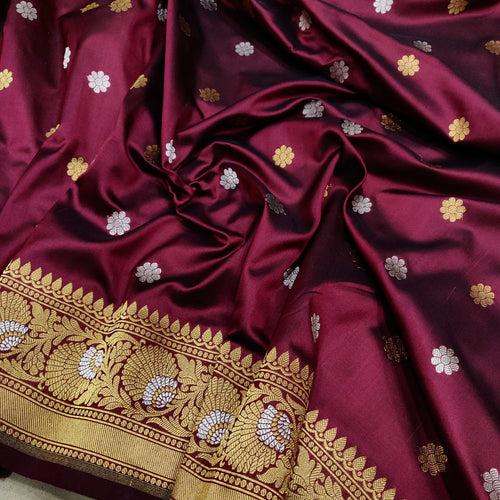 Brown Color Pure Katan Silk Handwoven Banarasi Saree