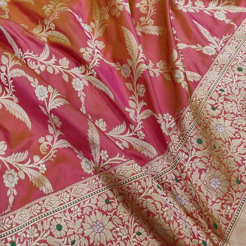 Dual Shade Pure Katan Silk Handwoven Banarasi Jungla Saree