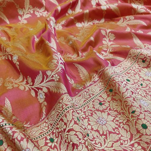 Dual Shade Pure Katan Silk Handwoven Banarasi Jungla Saree