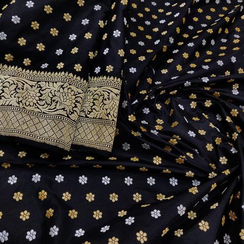 Black Color Pure Katan Silk Handwoven Banarasi Saree