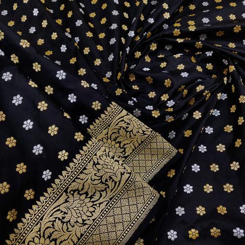 Black Color Pure Katan Silk Handwoven Banarasi Saree