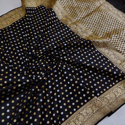 Black Color Pure Katan Silk Handwoven Banarasi Saree