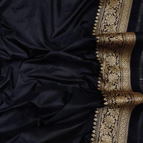 Black Color Pure Katan Silk Handwoven Banarasi Saree