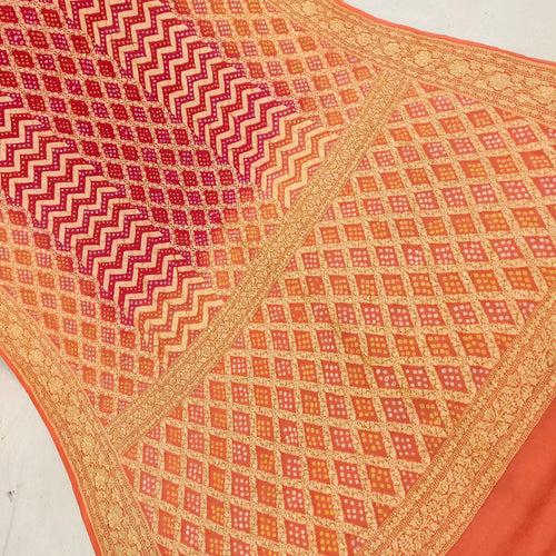 Orange Color Banarasi Handwoven Bandhani Saree