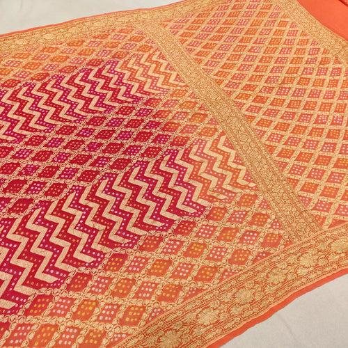 Orange Color Banarasi Handwoven Bandhani Saree