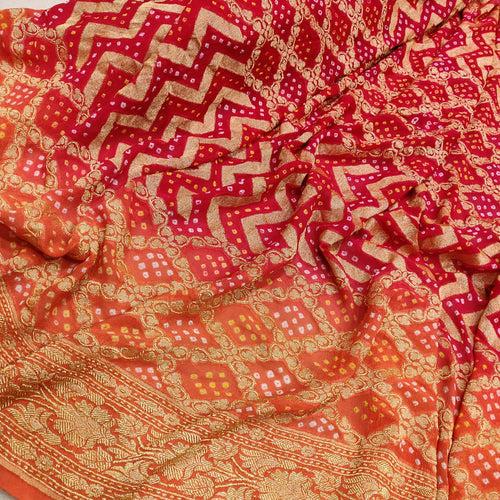 Orange Color Banarasi Handwoven Bandhani Saree