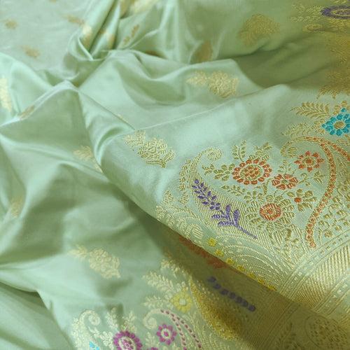 Pastel Color Pure Katan Silk Handwoven Banarasi Saree