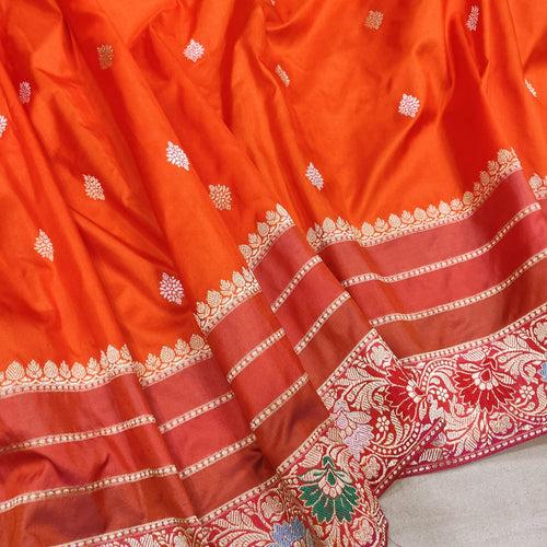 Orange Color Pure Katan Silk Handwoven Banarasi Saree