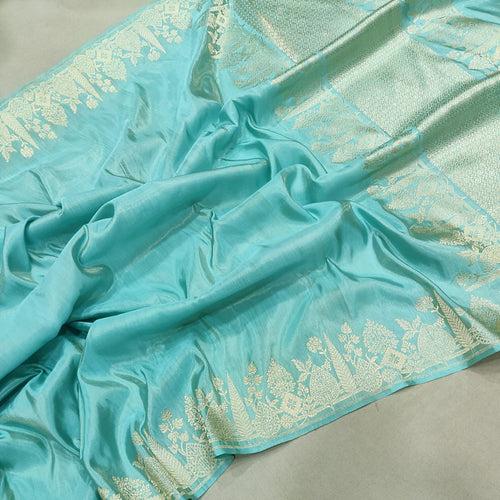 Sky Blue Color Katan Silk By Tissue Handwoven Banarasi Saree