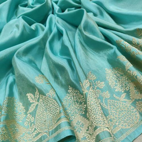 Sky Blue Color Katan Silk By Tissue Handwoven Banarasi Saree
