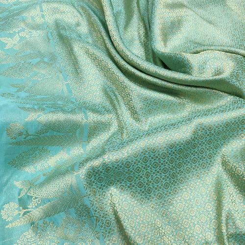 Sky Blue Color Katan Silk By Tissue Handwoven Banarasi Saree