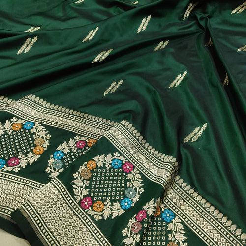 Bottle Green Katan Silk Handwoven Banarasi Saree