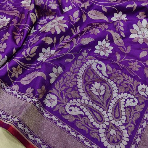 Purple Colour Pure Katan silk ektara jamdani Banarasi saree.