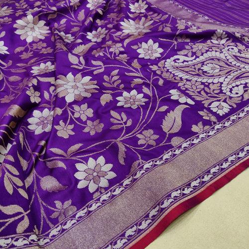 Purple Colour Pure Katan silk ektara jamdani Banarasi saree.