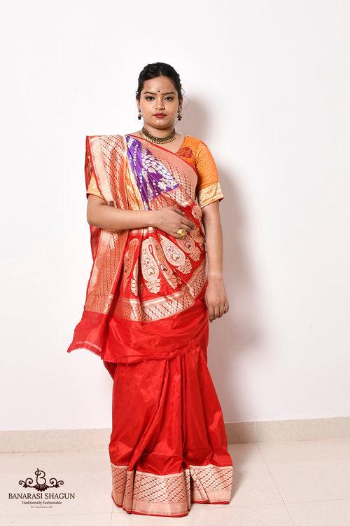 Red Katan Silk Handwoven Banarasi Rangkat Saree