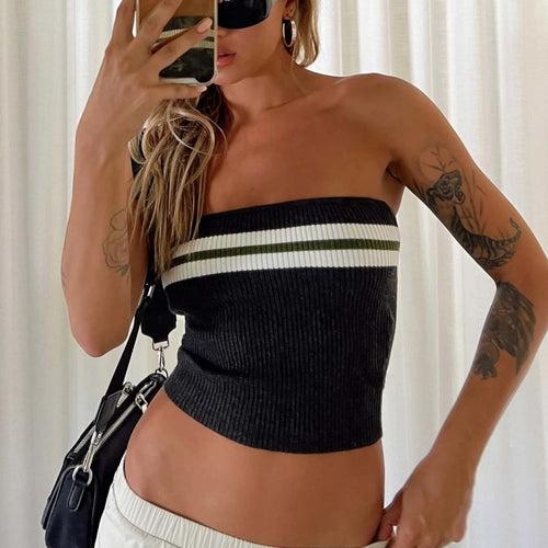 Knit Striped Bandeau Crop Top