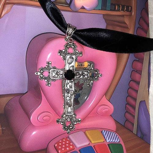 Gothic Cross Ribbon Necklace