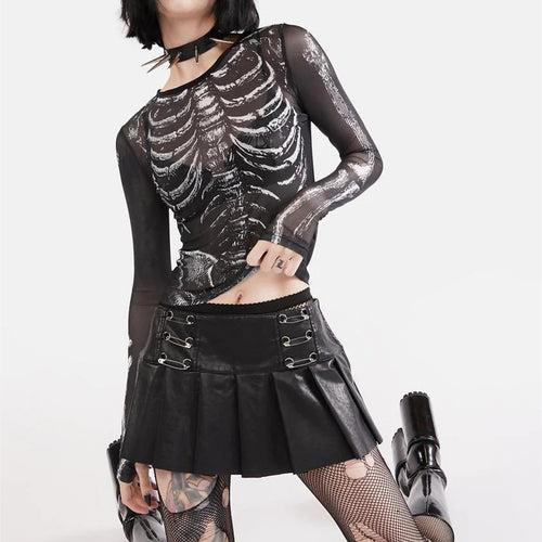 Grunge Skeleton Mesh Long Sleeve Top