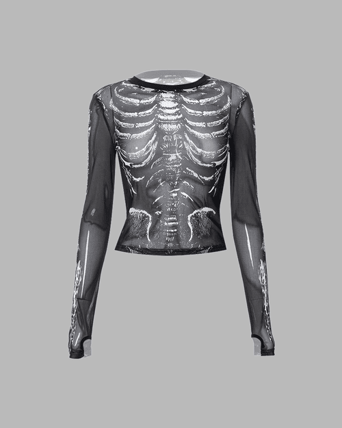 Grunge Skeleton Mesh Long Sleeve Top