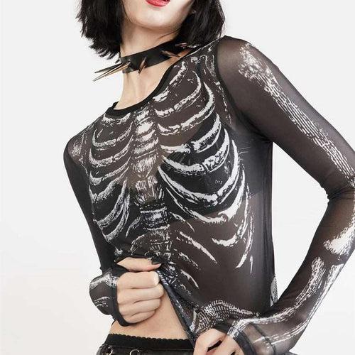 Grunge Skeleton Mesh Long Sleeve Top