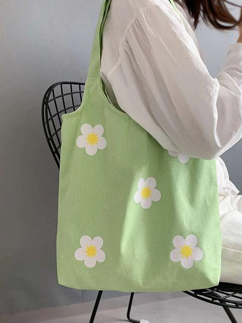 Floral Print Canvas Tote Bag