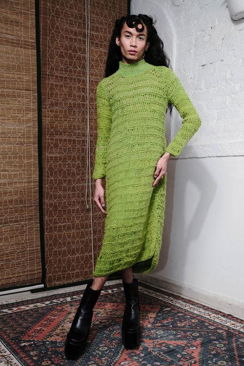 COIL HAND KNITTED DRESS IN LIME