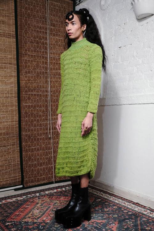 COIL HAND KNITTED DRESS IN LIME