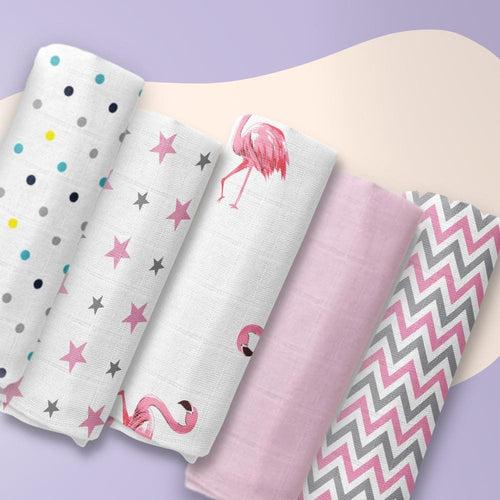 Chevron Stripes 100% Cotton Muslin Swaddles - Pink, Pack of 5