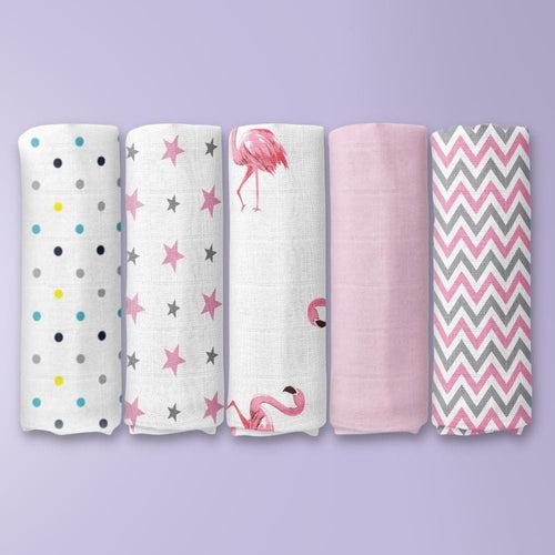 Chevron Stripes 100% Cotton Muslin Swaddles - Pink, Pack of 5