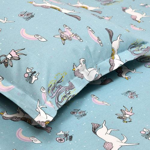 100% Cotton Single Bedsheet for Kids, White Unicorn