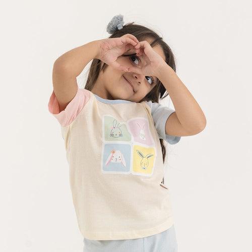 100% Cotton Half Sleeve Girl T-shirt with Leggings, Multicolor