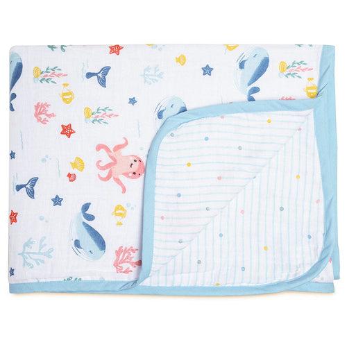 Vitamin Sea 100% Cotton Muslin Reversible Blanket for New Born Baby