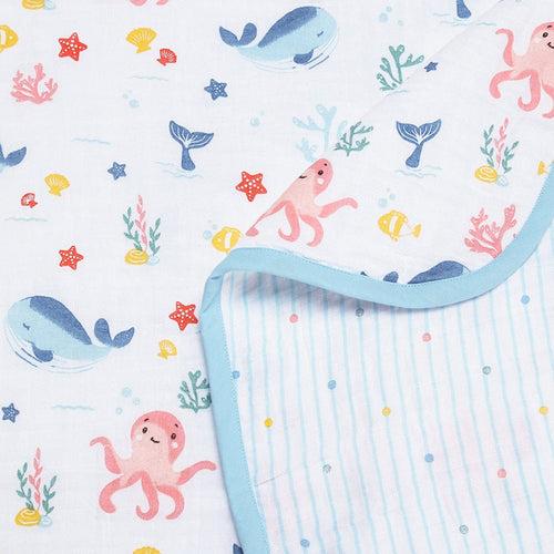 Vitamin Sea 100% Cotton Muslin Reversible Blanket for New Born Baby