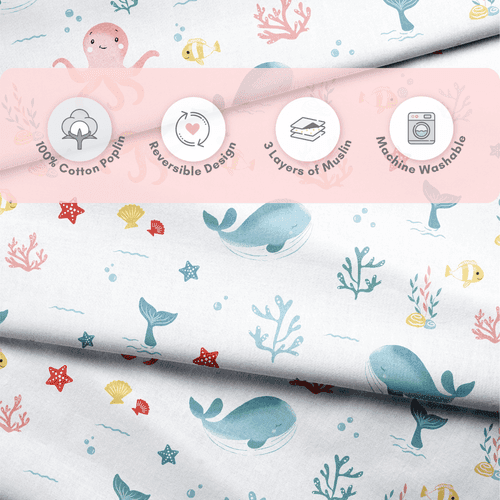 Vitamin Sea 100% Cotton Muslin Reversible Blanket for New Born Baby