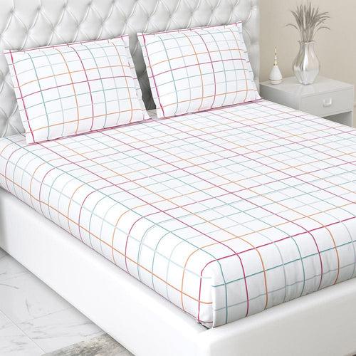 Rainbow Checks 100% Cotton Bedsheet, 186 TC