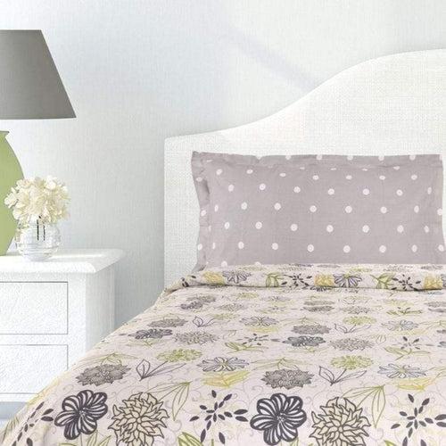 Tropical Floral Bloom, 100% Cotton Double Size Bedsheet, 186 TC, Green & Grey