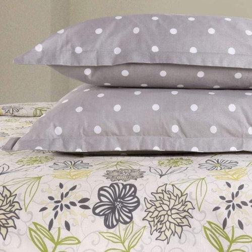 Tropical Floral Bloom, 100% Cotton Double Size Bedsheet, 186 TC, Green & Grey