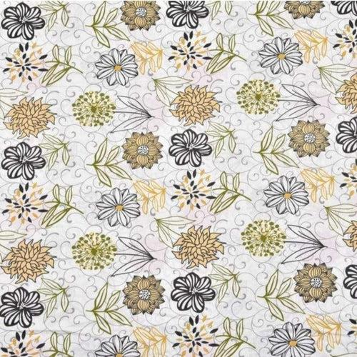 Tropical Floral Bloom, 100% Cotton Double Size Bedsheet, 186 TC, Green & Grey