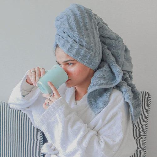 Zero Twist Luxury Bath Towel Set of 2, 100% Cotton, Sky blue & Blush