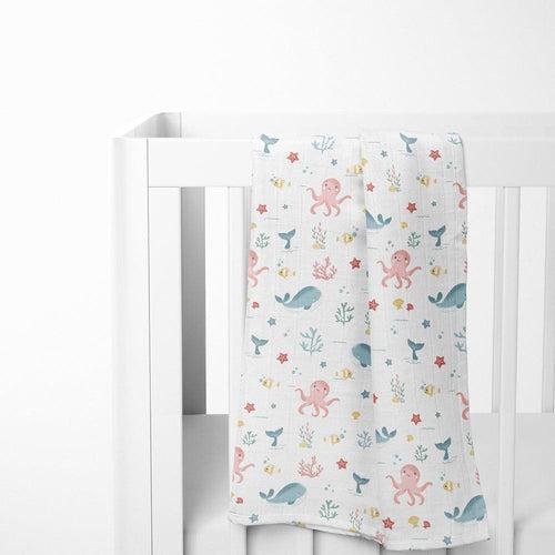 Aloha Collection 100% Cotton Muslin Swaddle Pack Of  4 (Elephant, Dot, Fruit, Ocean)