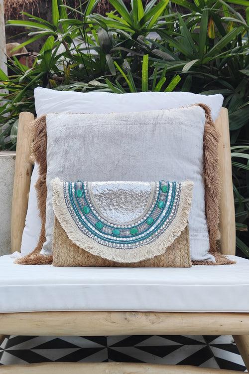 Turquoise Beaded Jute Bag