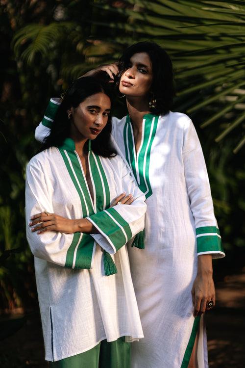 Tinos Kaftan - White/Emerald