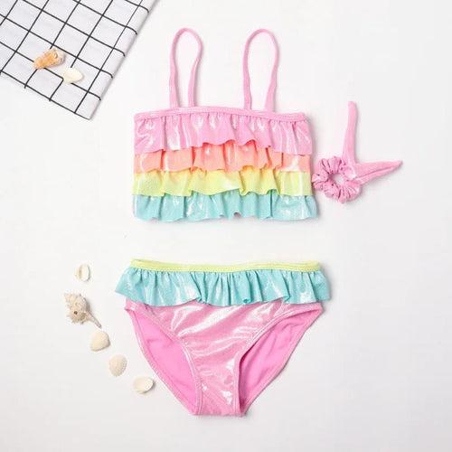 Multicolor Frilled 2pcs Bikini Set