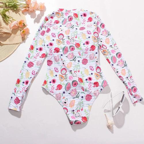 UV Sun Protect Printed Zipper Swimsuit