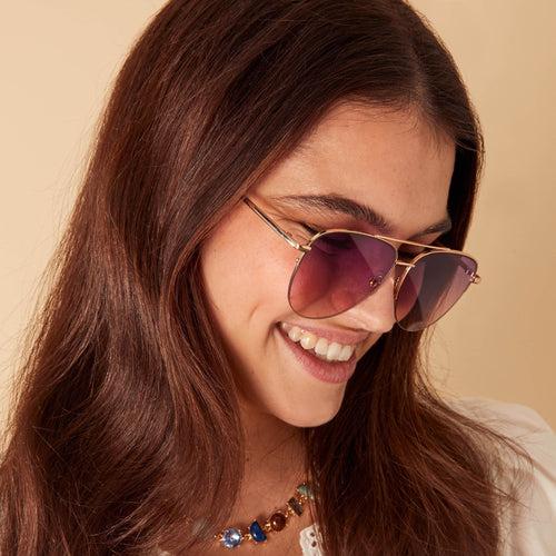 Purple Half Frame Aviator Sunglasses