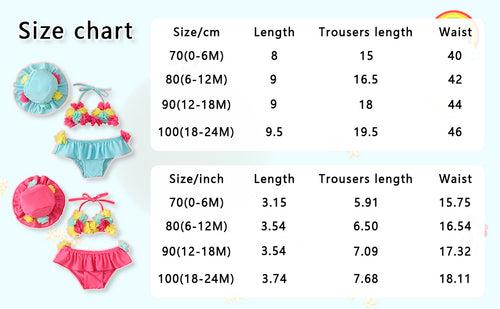 Flower 3Pcs Halter Triangle Top with Ruffle Bottom and Sun Hat