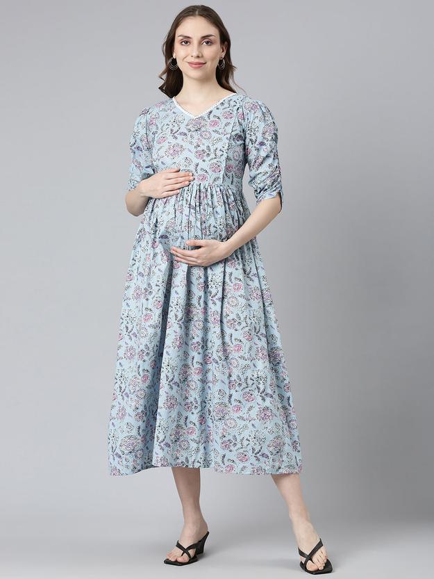 Blue floral maternity dress