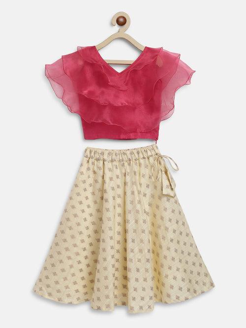 Ruffle layered crop top and benarasi skirt