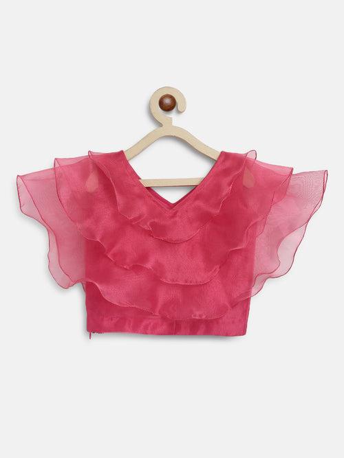 Ruffle layered crop top and benarasi skirt