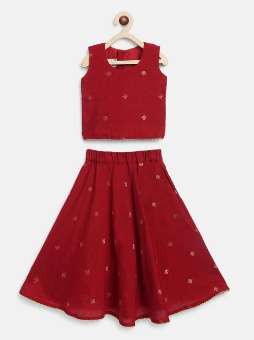 Red Dupion crop top and Skirt